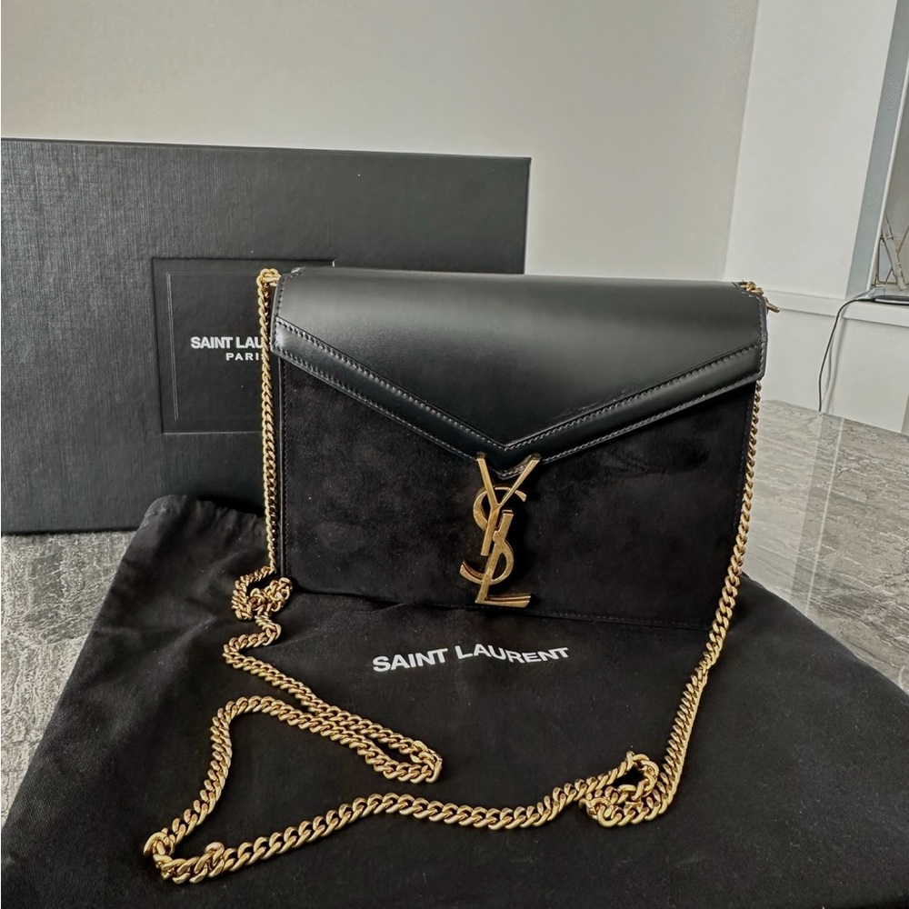Saint Laurent Black Shoulder Bag with Gold Chain